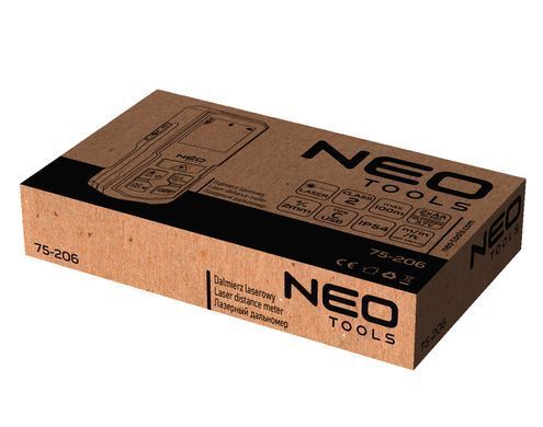 Лазерный дальномер NEO Tools 75-206, 100 м, точность &plusmn;2 мм, IP54, USB-C, профессиональный.