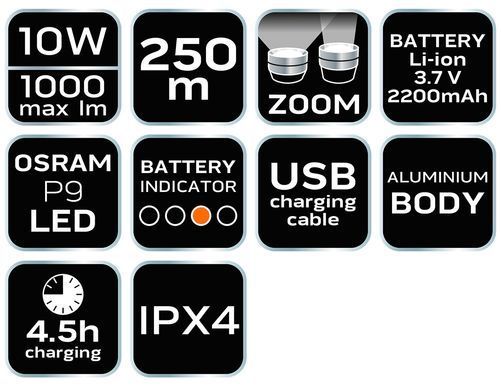 Аккумуляторный USB-фонарик 1000 лм OSRAM P9 LED 99-035 фото