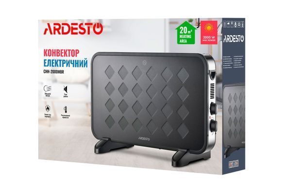 ARDESTO Конвектор, 20м2, 2000Вт, мех. упр-ння, відкритий нагрів. елемент, чорний (356286)