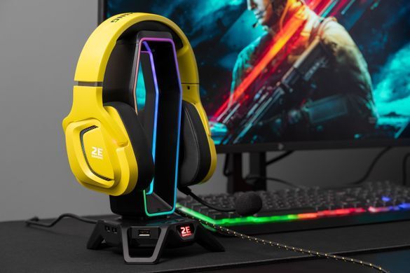 Гарнітура ігрова 2E GAMING HG340, mini-jack/dual 3.5мм, RGB, 2м, жовтий (343463) 2E-HG340YW фото