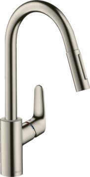 Змішувач для кухні Hansgrohe Focus M41, довж.виливу - 235мм, витяжний, 1важіль, KM240, сталь (368603)