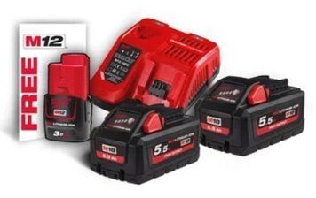 Енергокомплект MILWAUKEE, M18 HNRG-552 (+заряд.пристрій, 2акум. M18 HB5.5(5,5Aг), 1акум. M12 B3(3Аг)