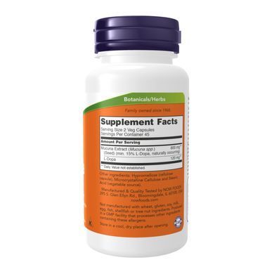 Мукуна Пекуча (Дофамін) Now Foods Dopa Mucuna 180 вегетаріанських капсул