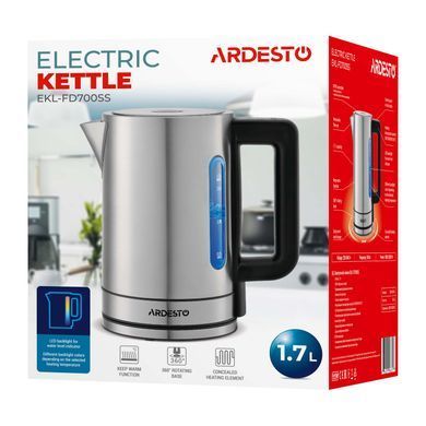 Электрочайник ARDESTO EKL-FD700SS 1.7л/2200Вт/strix контроль/нерж. сталь/поддержка температуры/серебристый (354618) EKL-FD700SS фото
