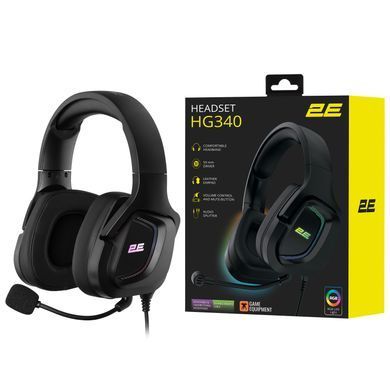 Гарнитура игровая 2E GAMING HG340, mini-jack/dual 3.5mm, RGB, 2м, чёрный 2E-HG340BK фото