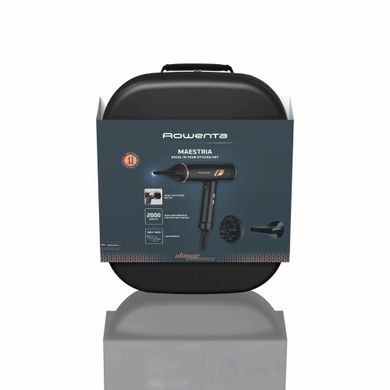 Rowenta Фен Ultimate Experience Maestria, 2000Вт, 3 режими, дифузор, кейс для зберігання, іоніз-я, хол. обдув, чорний (385736) CV9920F3 фото