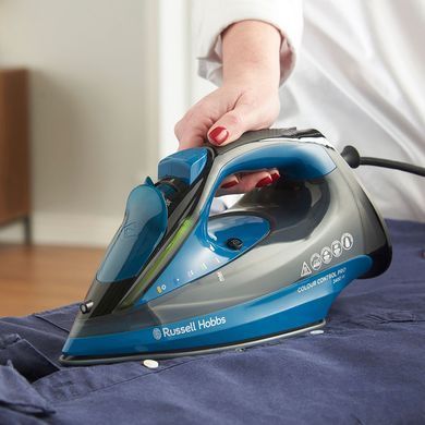 Russell Hobbs Утюг Colour Control Pro, 2400Вт, 380мл, паровой удар -185гр, самоочистка от накипи, индик.темпер., керам. подошва, синий 27280-56 фото