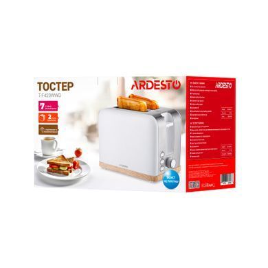 Тостер ARDESTO T-F420WWD, 800Вт, металл, 2 слота, белый (376948) T-F420WWD фото