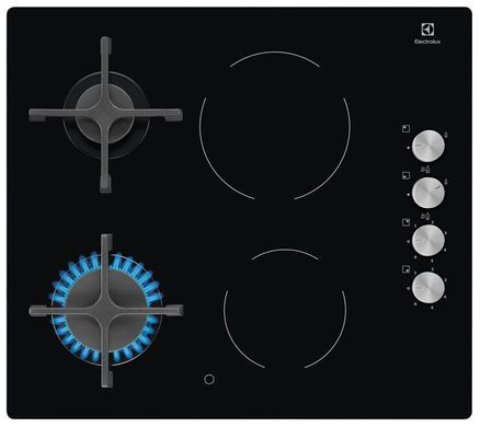 Electrolux Варильна поверхня комбінована (2 газ + 2 склокерам.), 60см, чавун, чорний (367113) EGE6172NOK фото
