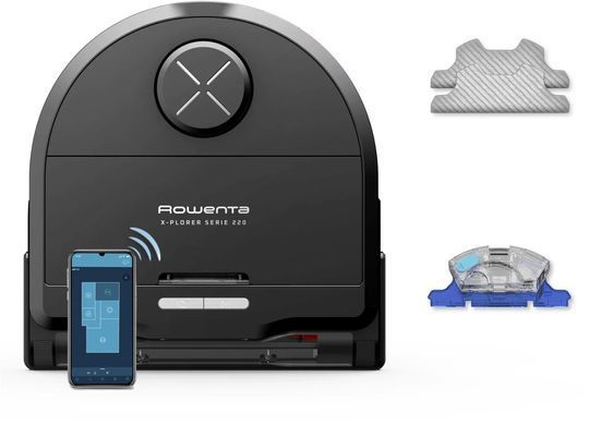 Rowenta Робот-пилосос миючий X-Plorer Serie 220, 5600ПаВт, h=9.7см, 0.35л, конт пил -0.22л, автон. робота до 120хв, чорний (376921) RR9465WH фото