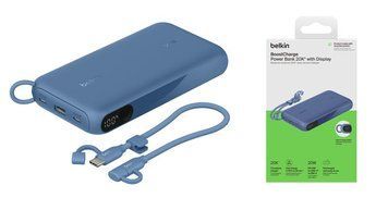 Акумулятор портативний літій-іонний Power Bank Belkin 20000мА·год, 20Вт, з дисплеєм, синій
