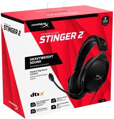 Гарнітура ігрова HyperX Cloud Stinger 2, mini-jack/dual 3.5мм, 2м/0.15м, чорний (360470) 519T1AA фото