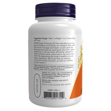 Жирные кислоты NOW Super Primrose 1300 mg, 60 капсул
