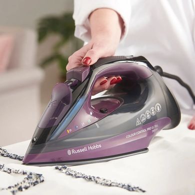 Russell Hobbs Праска Colour Control Pro Ultra, 2800Вт, 380мл, паровий удар -195гр, самоочищення, індик.температури, керам. підошва, сіро-фіолетовий (382633) 27281-56 фото