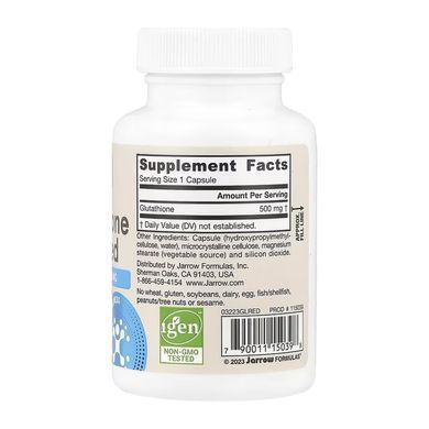 Глутатіон, Glutathione Reduced, Jarrow Formulas, зі зниженим вмістом, 500 мг, 60 веганських капсул