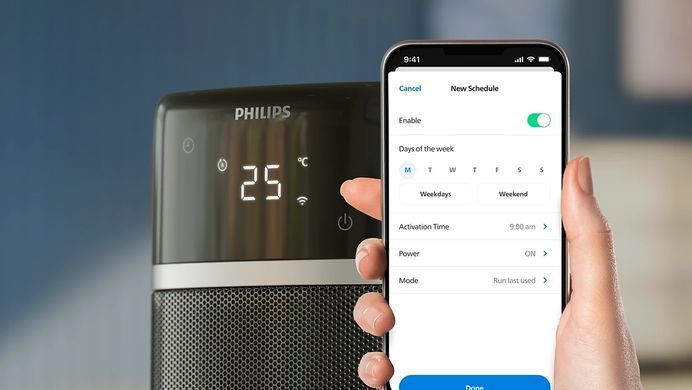 Philips Тепловентилятор колонного типа 5000 Series, 20м2, 2000Вт, электр. упр-ние, 58 х 19.6 х 21.2см, керамический , дисплей, Wi-Fi, чёрный