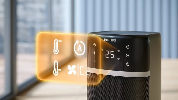 Philips Тепловентилятор колонного типа 5000 Series, 20м2, 2000Вт, электр. упр-ние, 58 х 19.6 х 21.2см, керамический , дисплей, Wi-Fi, чёрный