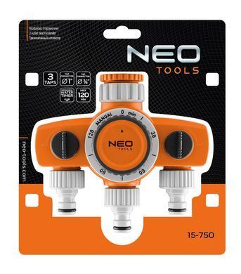 Механічний таймер води Neo Tools 15-750 для саду з 3 виходами, регульований час поливу від 15 до 120 хвилин 15-750 фото