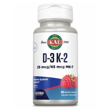 ВІТАМІН D3+K2, МАЛИНА, 25МКГ, KAL, 60 ТАБЛЕТОК
