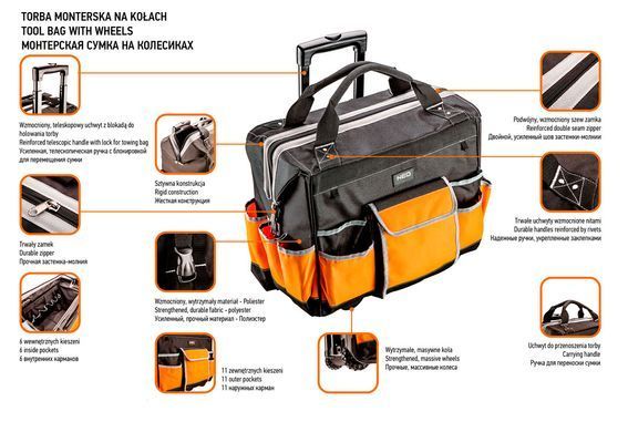 Сумка для инструмента на колесах NEO TOOLS 84-302, полиэстер 600D, телескопическая ручка