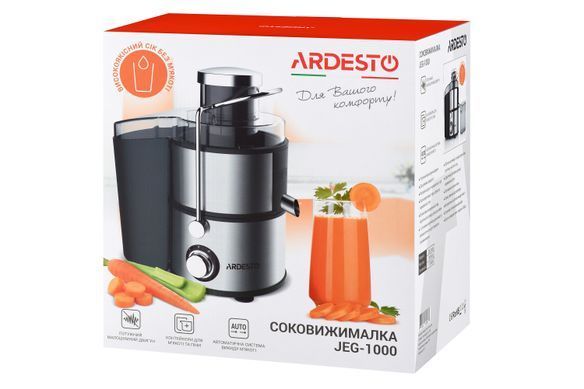 Соковитискач ARDESTO відцентрований 1000Вт, чаша-0.5л, жмих-1.5л, пластик/метал, сріблясто-чорний (301162) JEG-1000 фото