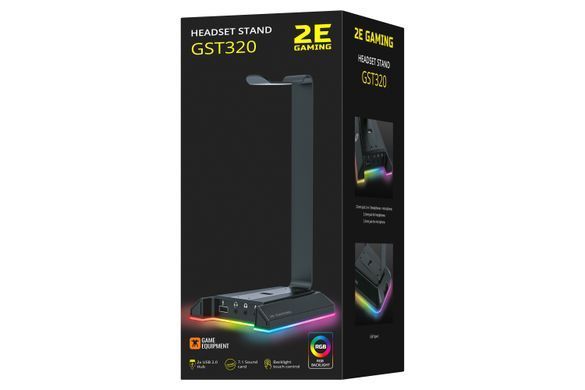 Підставка для гарнітури 2E GAMING GST320 3в1, 7.1, USB-A, 2xUSB-A/3x3.5мм, RGB, 1.5м, чорний (345521) 2E-GST320UB фото