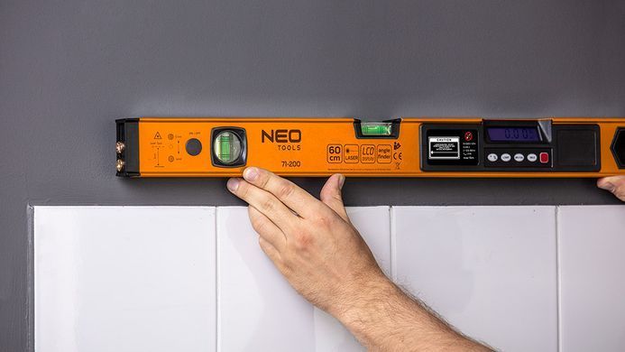 Електронний рівень NEO TOOLS 71-200, 60 см, алюмінієвий профіль, РК-дисплей, лазер