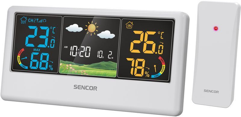 Метеостанция Sencor, внутр/наруж измерение, темп-ра, влажность, время, прогноз погоды, белый