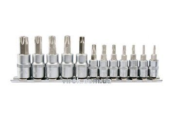 Головки торцеві з насадками YATO : "TORX TEMPERPROOF", квадрат 1/4, 3/8". Набір 12 шт.