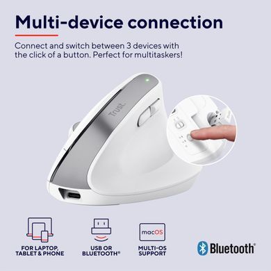 Миша Trust Bayo+ Multidevice Ergonomic, BT/WL/USB-A, біла (393947) 25399_TRUST фото