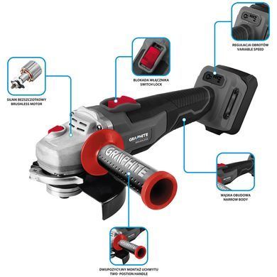Кутова шліфувальна машина GRAPHITE 58GE142 Adjustable 125 мм, безщітковий двигун, 9200 об/хв 58GE142 фото