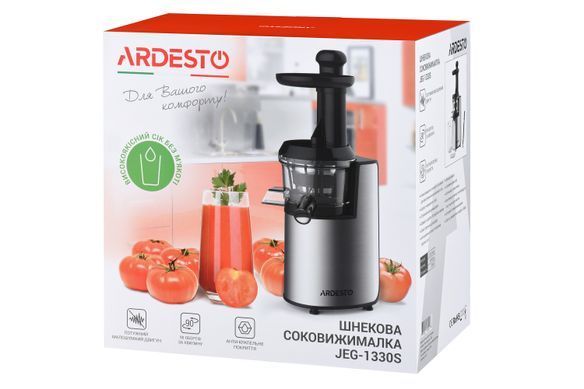 Соковыжималка шнековая ARDESTO 200Вт, чаша-0.6л, жмых-0.6л, пластик/металл, серебристо-черный (301164) JEG-1330S фото