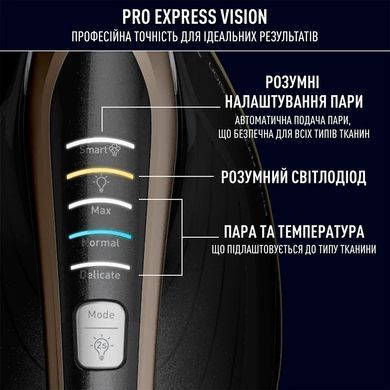Праска-парогенератор Tefal Pro Express Vision, 3000Вт, 1200мл, паровий удар -800гр, постійна пара - 180гр, керам. підошва, чорно-золотий (388232) GV9823E1 фото