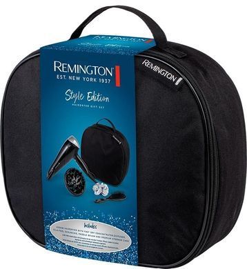 Remington Фен STYLE EDITION, 2200Вт, режимов-3, дифузор, резинка, расческа, кейс, иониз-я, хол. обдув, , черно-серый D3171GP фото