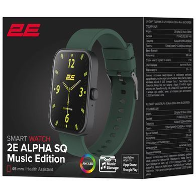 2E Смарт-часы Alpha SQ Music Edition 46mm Black-Green 2E-CWW40BKGN фото