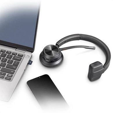 Гарнитура компьютерная моно On-ear Poly Voyager 4310-M с адаптером BT700, USB-A, Bluetooth, всенаправленный, Acoustic fence, сертификат Microsoft Teams, чёрный 77Y91AA фото