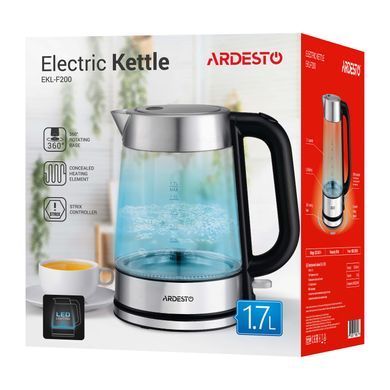 Електрочайник ARDESTO 1.7л, Strix, скло, сріблясто-чорний (313709) EKL-F200 фото