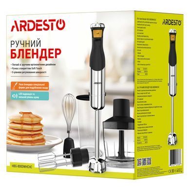 Блендер занурювальний ARDESTO HBG-800DWHCHC, 800Вт, 4в1, чаша-600мл, чопер 500мл, чорно-сріблястий (376848) HBG-800DWHCHC фото