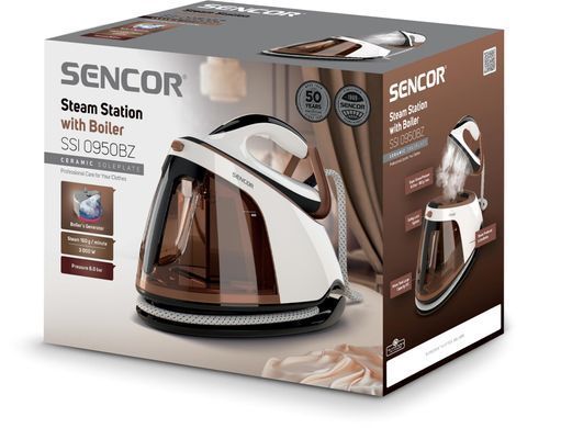 Утюг-парогенератор Sencor, 3000Вт, 1500мл, паровой удар -430гр, постоянный пар - 160гр, Anti-calc, керам. подошва, бело-коричневый SSI0950BZ фото