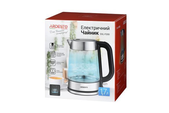 Електрочайник ARDESTO 1.7л, Strix, скло, сріблясто-чорний (313709) EKL-F200 фото