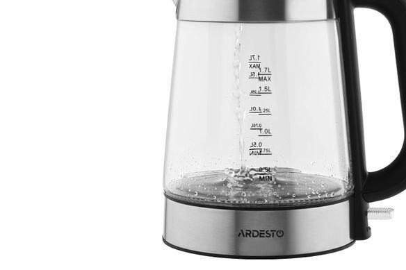 Електрочайник ARDESTO 1.7л, Strix, скло, сріблясто-чорний (313709) EKL-F200 фото