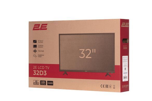Телевизор 32" 2E LED HD 60Hz Black 2E-32D3 фото