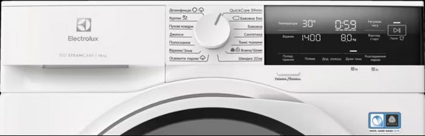 Electrolux Стиральная машина фронтальная, 10кг, 1400, A+++, 66см, дисплей, пар, инвертор, белый EW7F3414U фото