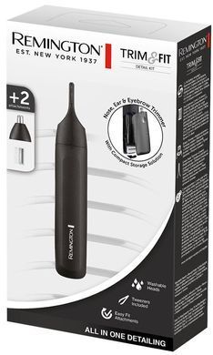 Remington Триммер Trim & Fit для бровей, носа и ушей, ААх1, вибрационный мотор, насадок-3, чехол, титан.напыл., черный