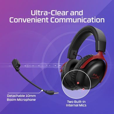 Гарнітура ігрова HyperX Cloud III S, WL/USB-A/USB-C, чорно-червоний (393125) A59Z0AA фото