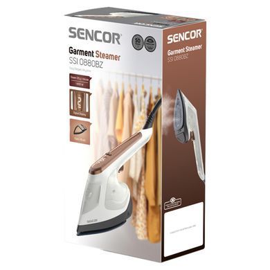 Відпарювач Sencor компактний, 1800Вт, 180мл, постійна пара - 25гр, керамічна підошва, біло-коричневий (389115) SSI0880BZ фото