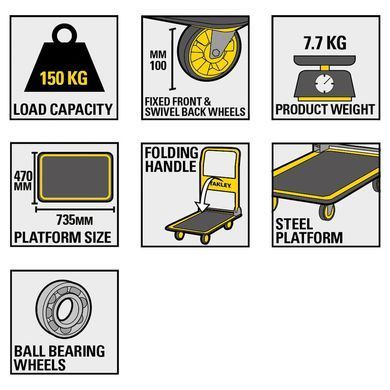 Візок вантажний Stanley платформний, антиковзна поверхня, платформа 73,5x47см, до 150кг, 7.7кг (391687) SXWT-PC527 фото