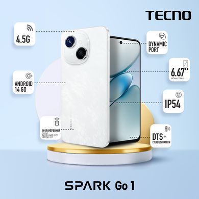 TECNO Смартфон Spark Go 1 (KL4) 6.67" 4/128ГБ, 2SIM, 5000мА&bull;ч, Glittery White 4894947036194 фото