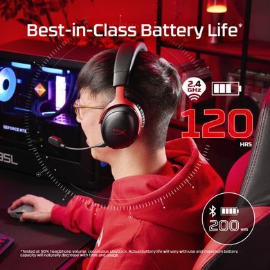 Гарнітура ігрова HyperX Cloud III S, WL/USB-A/USB-C, чорно-червоний (393125) A59Z0AA фото
