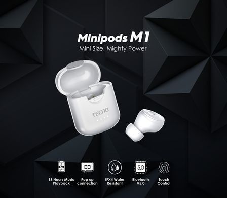 Гарнітура TECNO Minipods M1 Mono White (345552) 4895180759475 фото